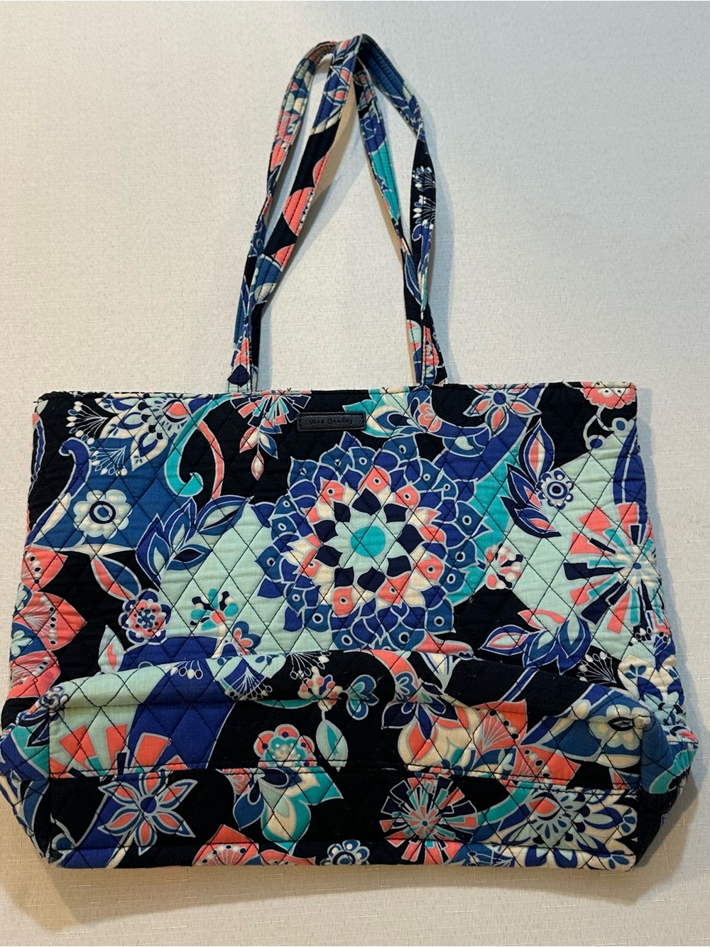 Vera Bradley Quilted Floral Tote Bag Blue Coral Paisley